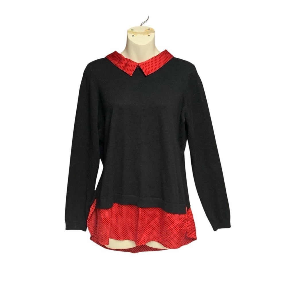 Adrianna Papell size M Black Sweater with Red Polka Dot Accents